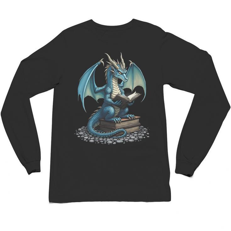 Fantasy Dragon Reading Magical Book Lover Halloween Vibes Unisex Long Sleeve T-Shirt