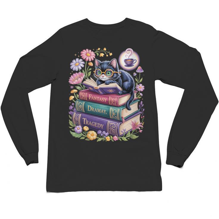 Fantasy Drama Tragedy Cute Cat Book Lover Readers Librarians Unisex Long Sleeve T-Shirt