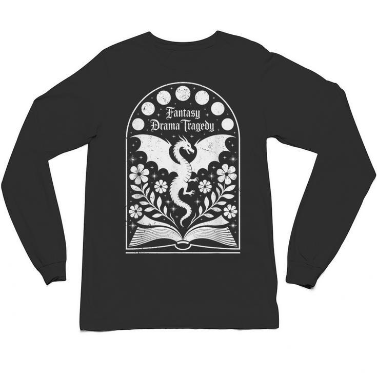Fantasy Drama Tragedy Dragon Book Magic Gothic Moon Phases Unisex Long Sleeve T-Shirt