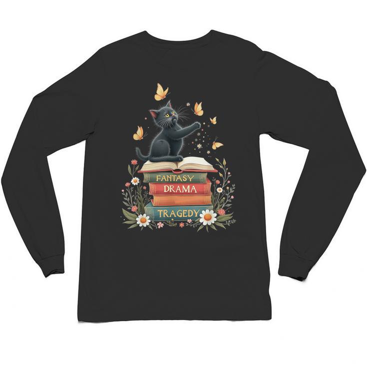 Fantasy Drama Tragedy Reading Lover Book Cat Humor Unisex Long Sleeve T-Shirt