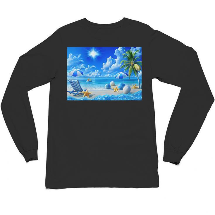 Frutiger Aero Beach Y2k Aesthetic Palm Tree Sand Ocean Unisex Long Sleeve T-Shirt