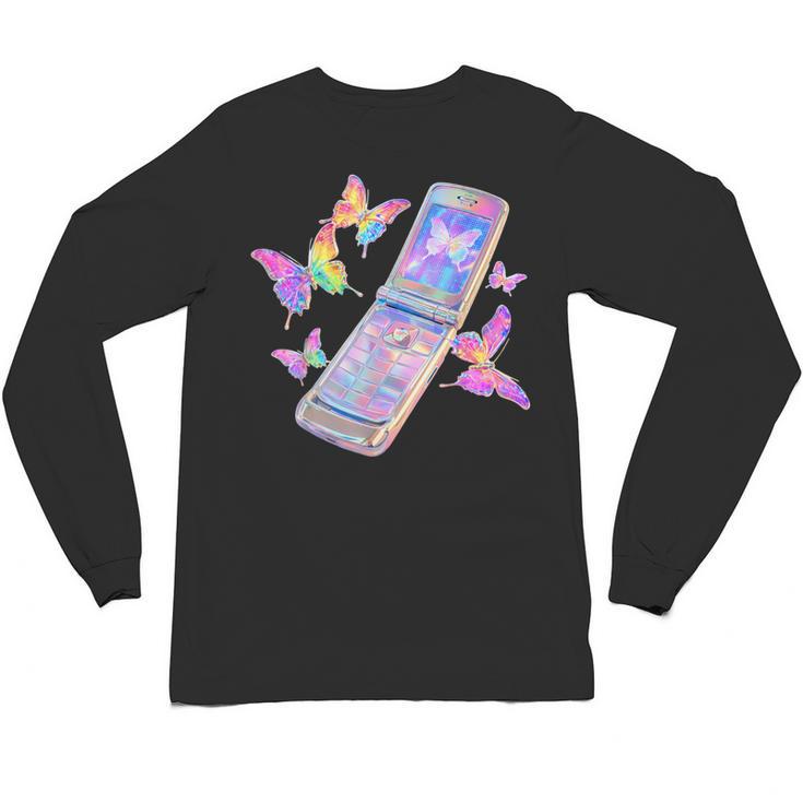 Frutiger Aero Y2K Chrome Phone Butterfly Unisex Long Sleeve T-Shirt