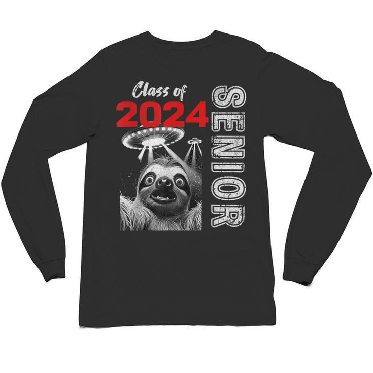 Fun Trendy UFO Sloth Graduation Class Of 2024 Senior Unisex Long Sleeve T-Shirt