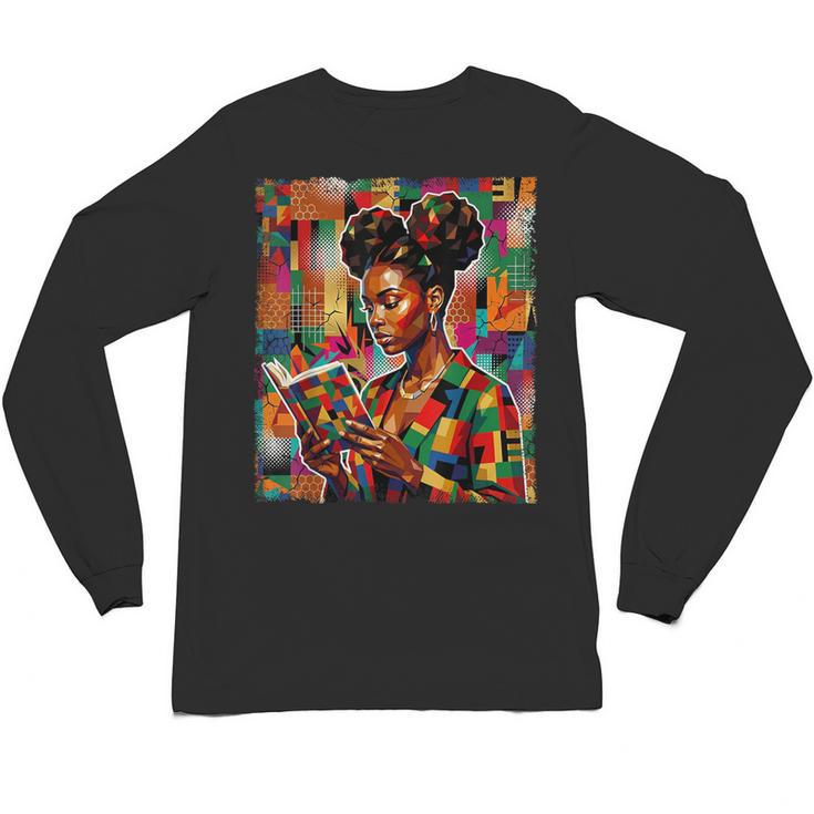 Geometric History Educated Women Reading Book Melanin Unisex Long Sleeve T-Shirt