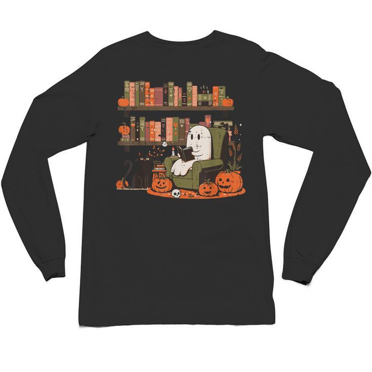 Ghost Library Reading Books Halloween Men Women Kids Unisex Long Sleeve T-Shirt