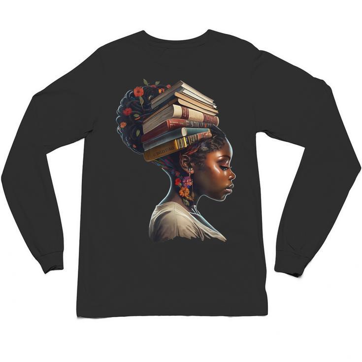 Girl Crown Of Books African Teacher Black History BHM Unisex Long Sleeve T-Shirt