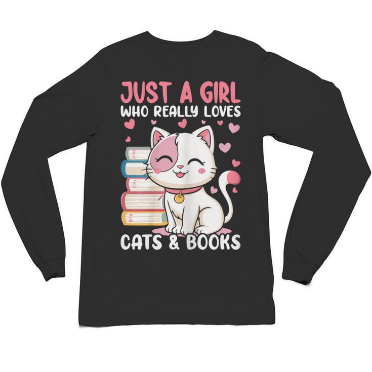 Girl Who Loves Cats And Books Cute Unisex Long Sleeve T-Shirt