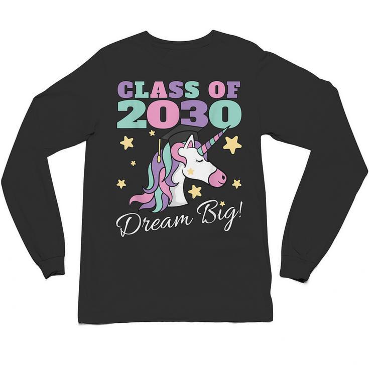 Girls Class Of 2030 Magical Unicorn Graduation Cap Unisex Long Sleeve T-Shirt