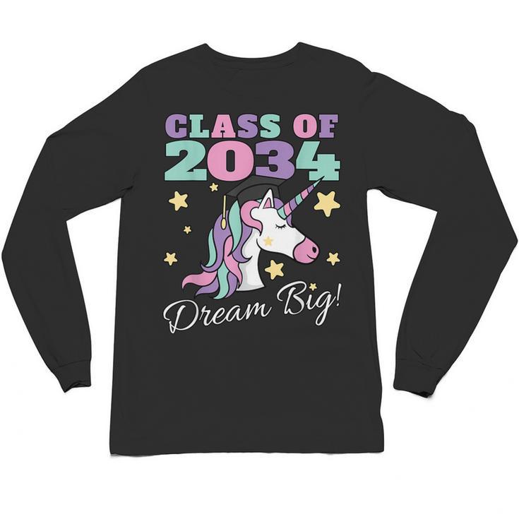 Girls Class Of 2034 Magical Unicorn Graduation Cap Unisex Long Sleeve T-Shirt
