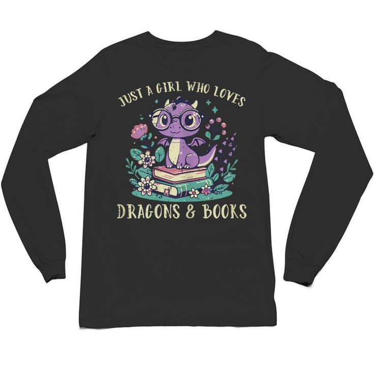 Girls Loves Dragon Books Fantasy Girls Kids Toddler Women Unisex Long Sleeve T-Shirt