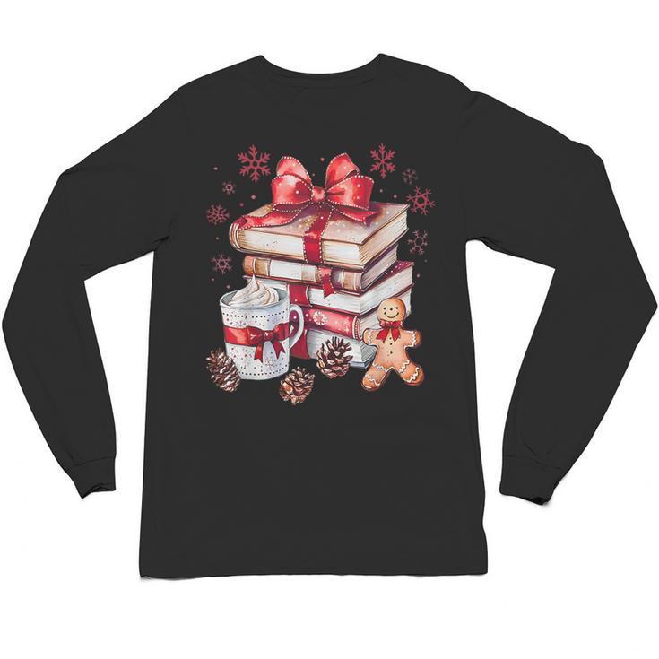 Girly Coquette Gingerbread Books And Hot Cocoa Cozy Season Unisex Long Sleeve T-Shirt