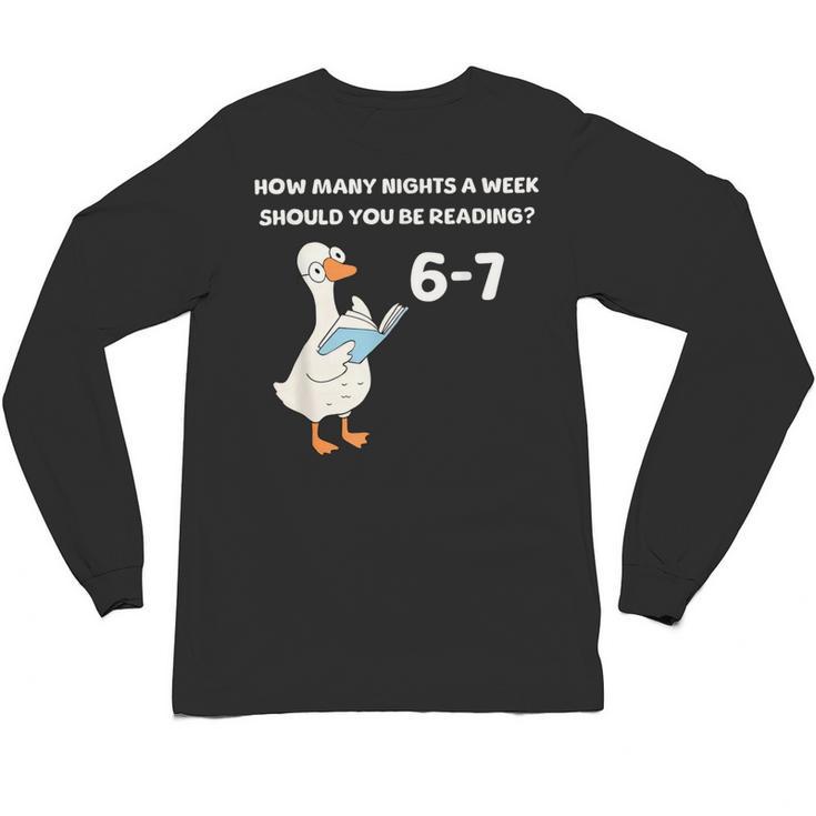 Goose Reading 67 Six Seven Meme Teacher Book Lover Unisex Long Sleeve T-Shirt