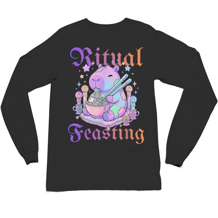 Goth Capybara Ramen Ritual Feasting Soft Introvert Art Unisex Long Sleeve T-Shirt