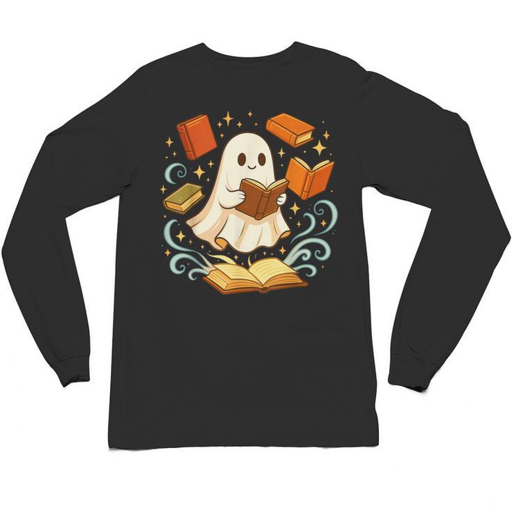 Halloween Cute Ghost Shirt Reading Books Ghost Unisex Long Sleeve T-Shirt