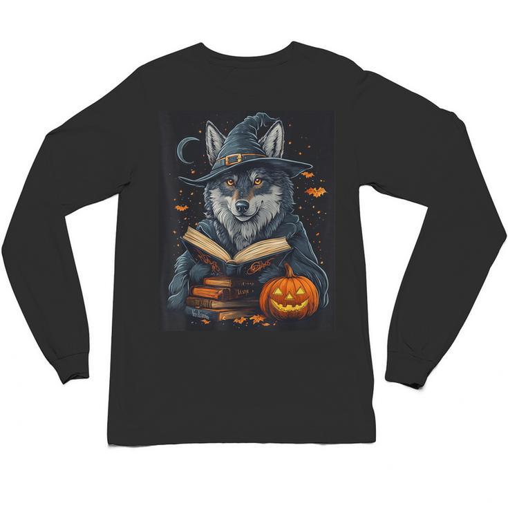 Halloween Girls Boys Cute Wolf Book Pumpkin Kids Halloween Unisex Long Sleeve T-Shirt