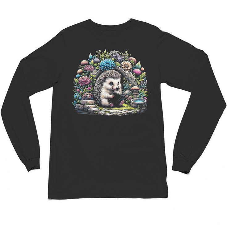 Hedgehog Reading Book Lake Scenery Reading Unisex Long Sleeve T-Shirt
