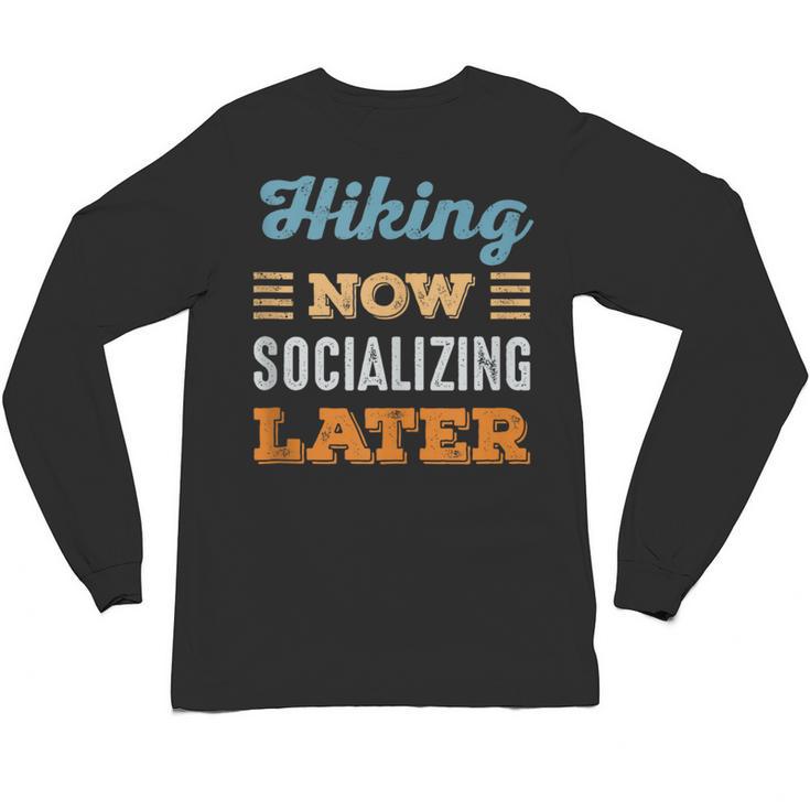 Hiking Now Minimal Socializing Introvert Vintage Unisex Long Sleeve T-Shirt