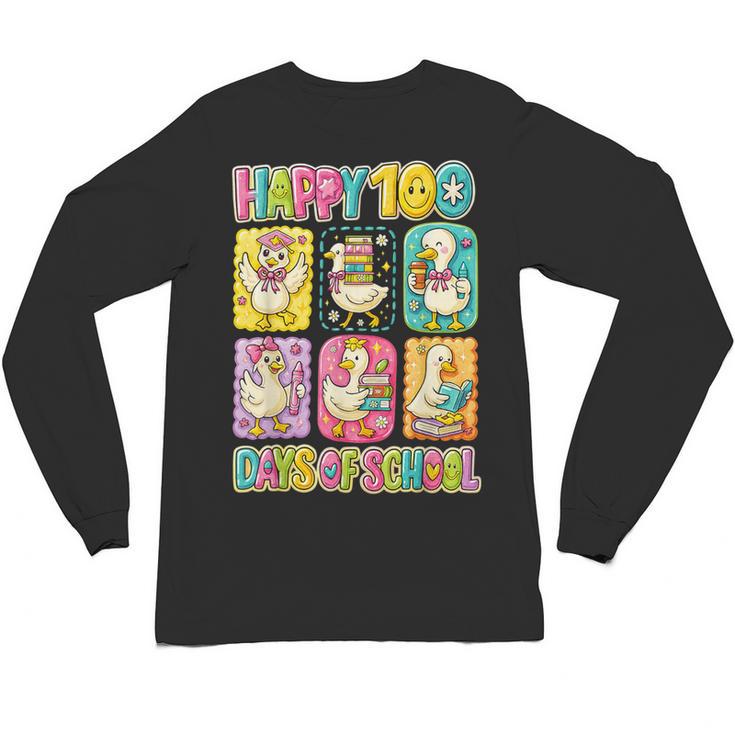 HUGvyn Happy 100 Days Of School Teacher Goose Preppy Books Unisex Long Sleeve T-Shirt