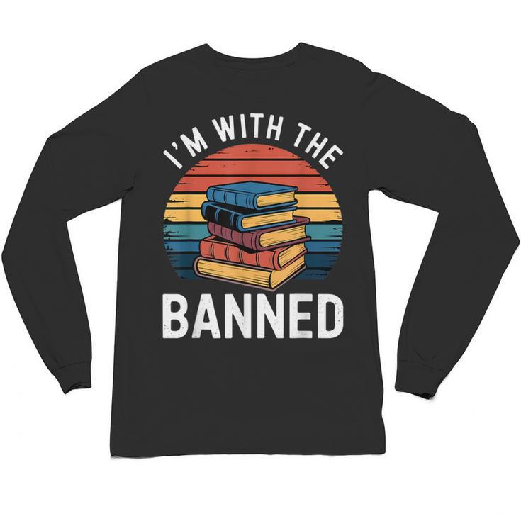 I'm With The Banned Stack Of Books Vintage Sunset Retro Unisex Long Sleeve T-Shirt