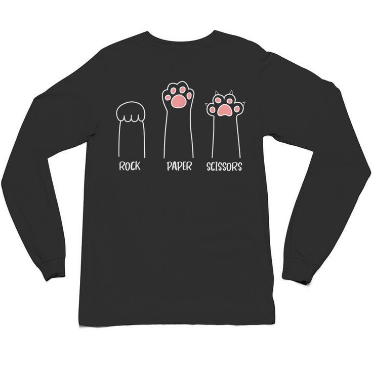 Introvert Cat Animal Rescue Pet Lover Apparel Rock Paper Scissors Hand Game Cute Paw Cat Unisex Long Sleeve T-Shirt