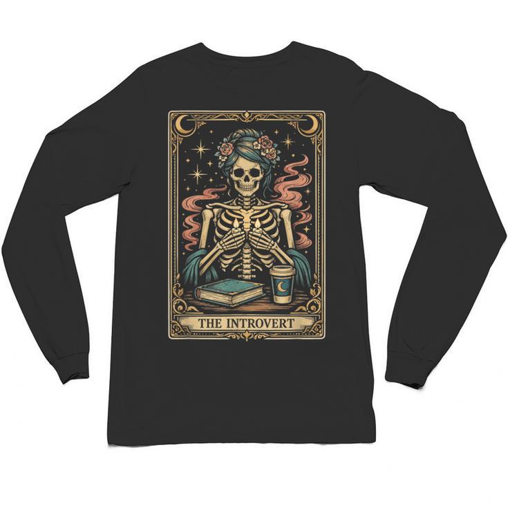 The Introvert Skeleton Tarot Card Coffee Book Lover Unisex Long Sleeve T-Shirt