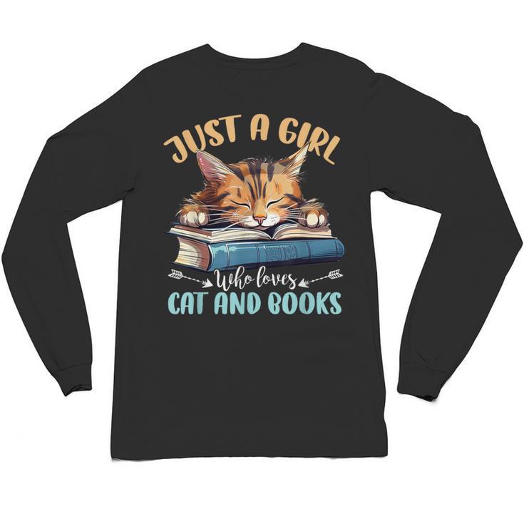 Just a Girl Who Loves Cats And Books Kitties Pet Art Lover Unisex Long Sleeve T-Shirt