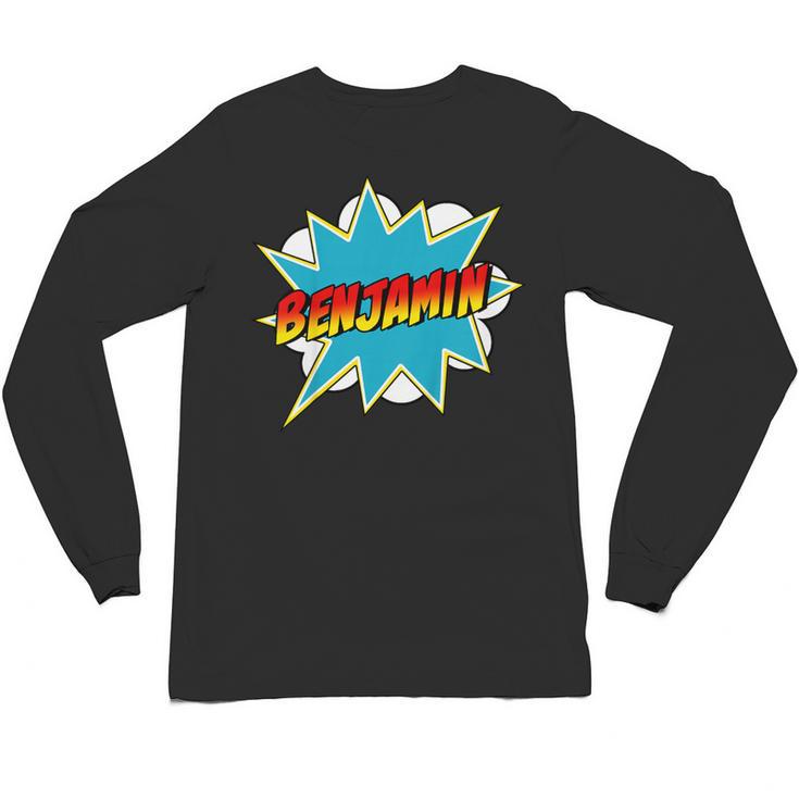 Kids Boys Benjamin Name Personalized Superhero Comic Book Unisex Long Sleeve T-Shirt