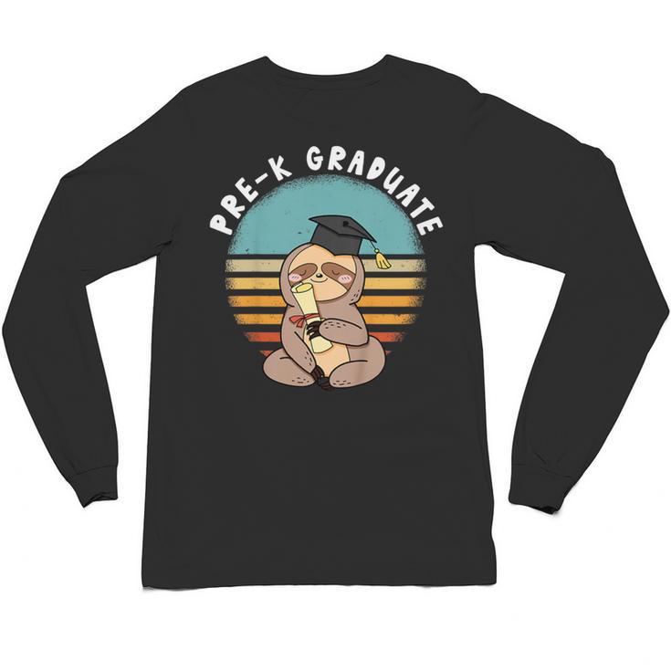 Kids Pre-K Graduate Sloth Cap And Gown Cute Preschool Graduation Unisex Long Sleeve T-Shirt