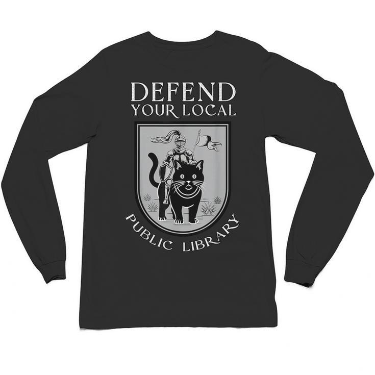 Knight Cat Defend Your Public Library Book Lover Unisex Long Sleeve T-Shirt