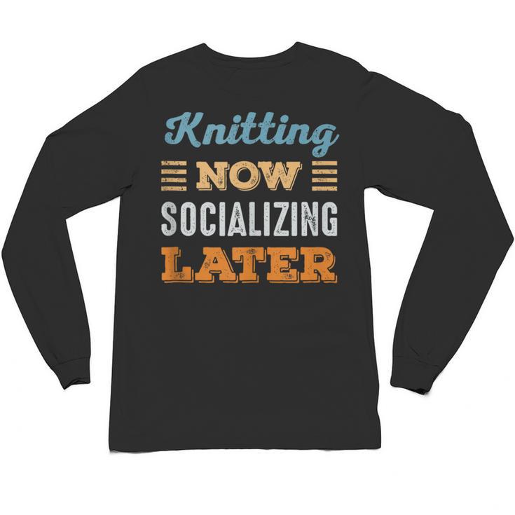 Knitting Now Minimal Socializing Introvert Vintage Unisex Long Sleeve T-Shirt