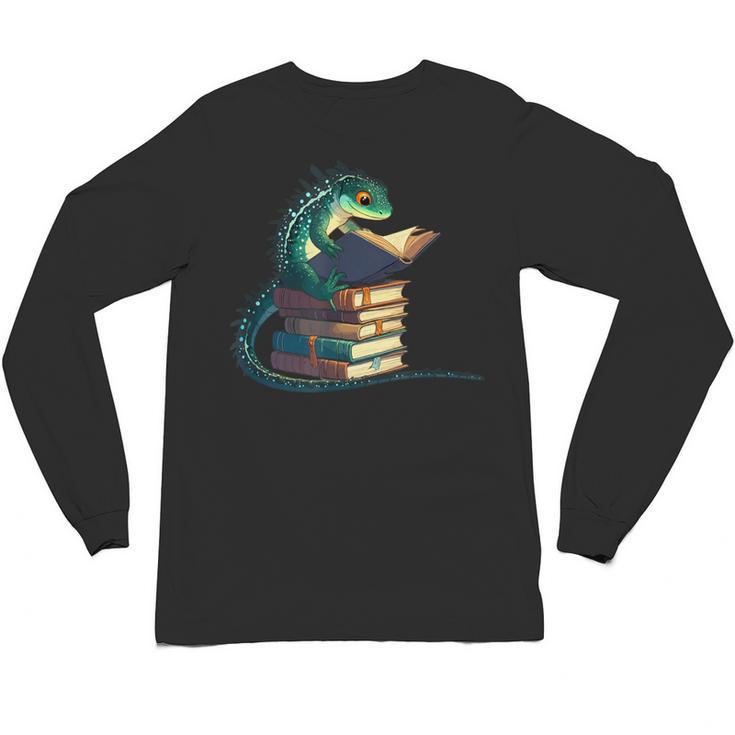Lizard Reading Book Librarian Bookworm Reader Read Unisex Long Sleeve T-Shirt