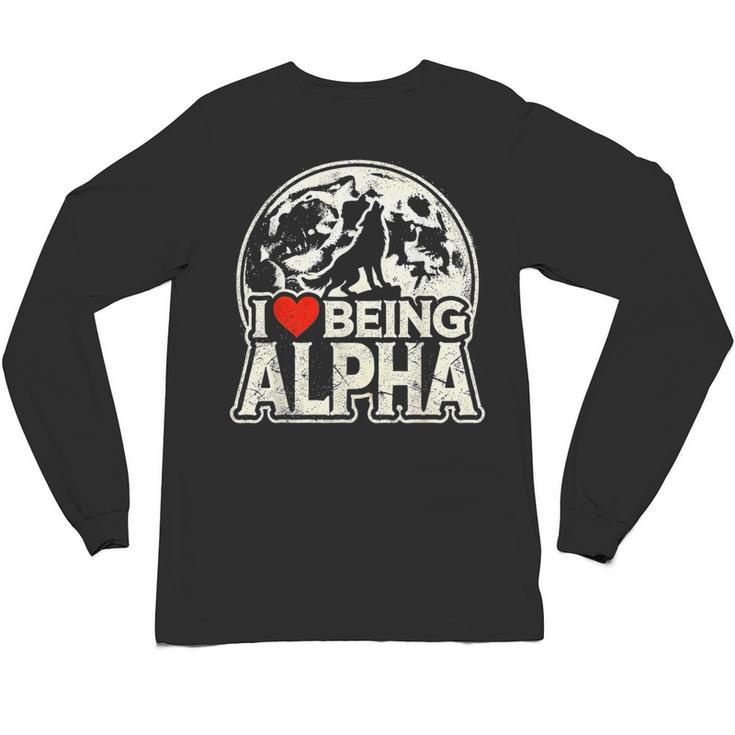 I Love Being Alpha Moonlit Wolf Meme Alpha Introvert Unisex Long Sleeve T-Shirt