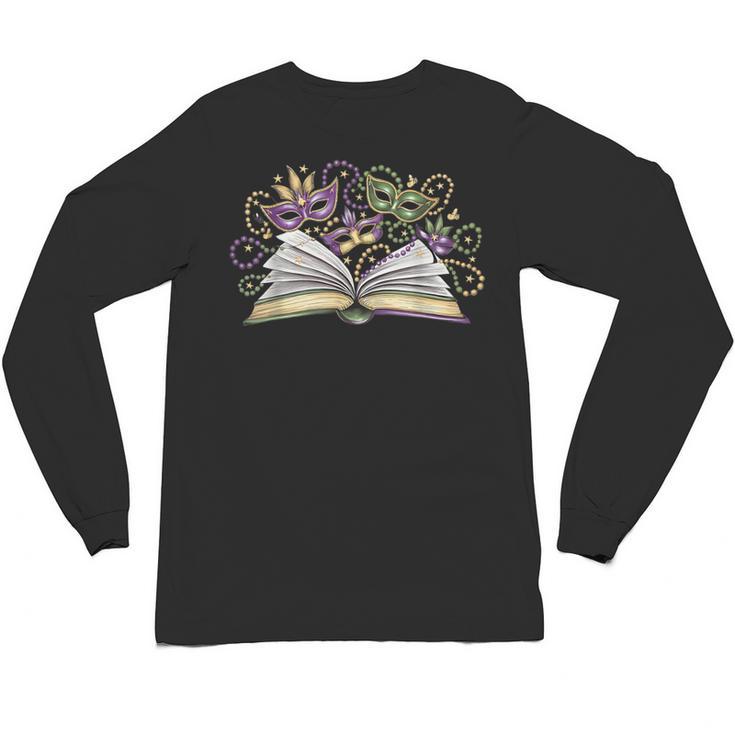 Mardi Gras Book Librarian Author Purple Beads Unisex Long Sleeve T-Shirt