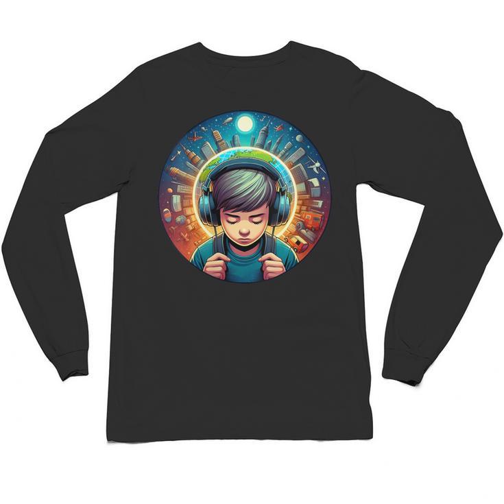 Music Enthusiast Under Starry Skies World Introvert Boy Unisex Long Sleeve T-Shirt