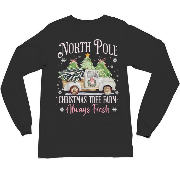 North Pole Tree Farm Merry Christmas Holiday Scene Nostalgia Unisex Long Sleeve T-Shirt