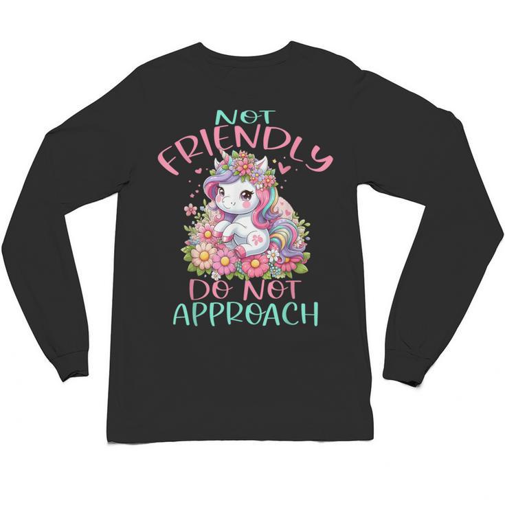 Not Friendly Do Not Approach Women & Girls Unicorn Cute Introvert & Humor Lovers For Women V-Neck Classic Fit Modern Short Sleeve Unisex Long Sleeve T-Shirt