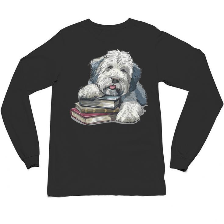 Old English Sheepdog Books Reading Dog Breed Graphic Unisex Long Sleeve T-Shirt
