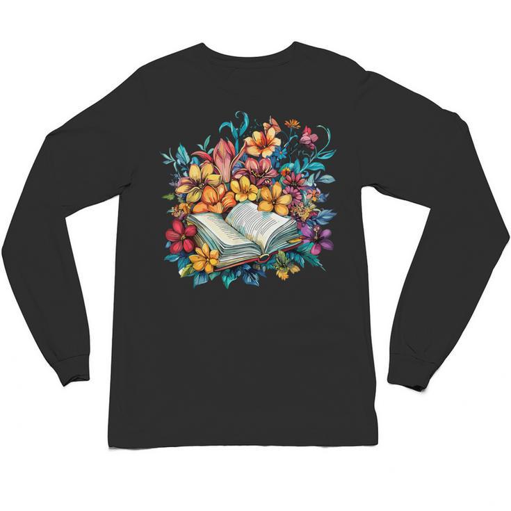 Open Book With Colorful Floral Reading Magic Unisex Long Sleeve T-Shirt