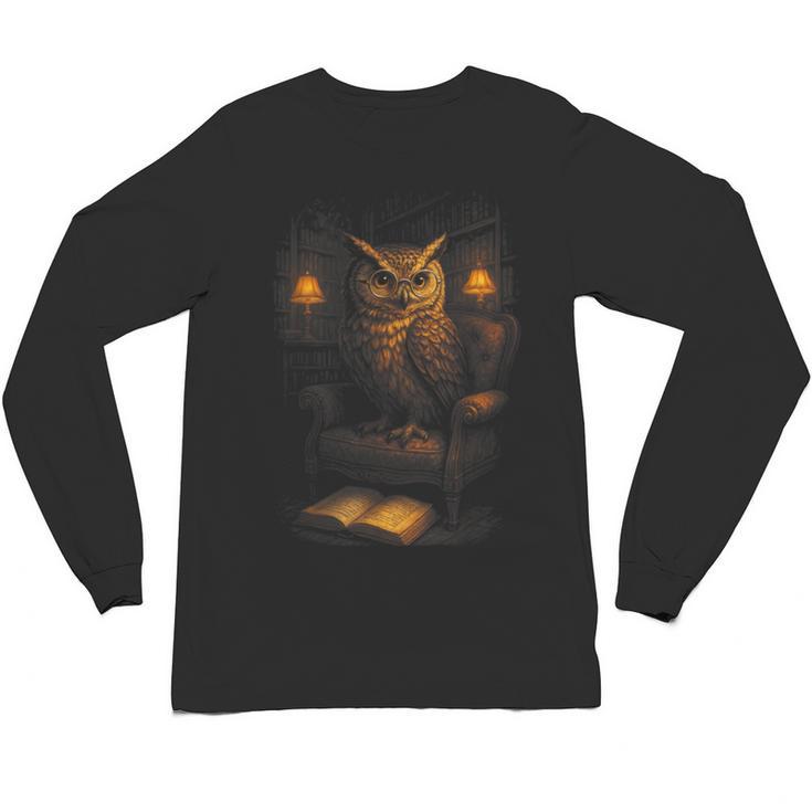 Owl Library Books Wisdom Reading Vintage Scholar Unisex Long Sleeve T-Shirt