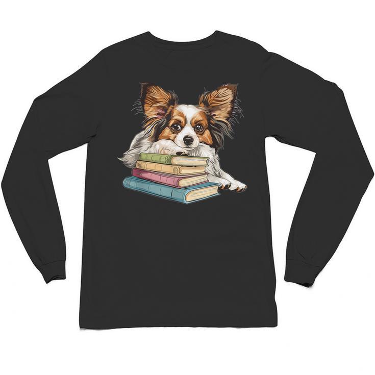 Papillon Books Reading Dog Breed Graphic For Men Women Kids Unisex Long Sleeve T-Shirt