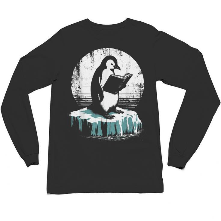 Penguin Reading A Book Vintage Graphic Bookworm Lover Unisex Long Sleeve T-Shirt