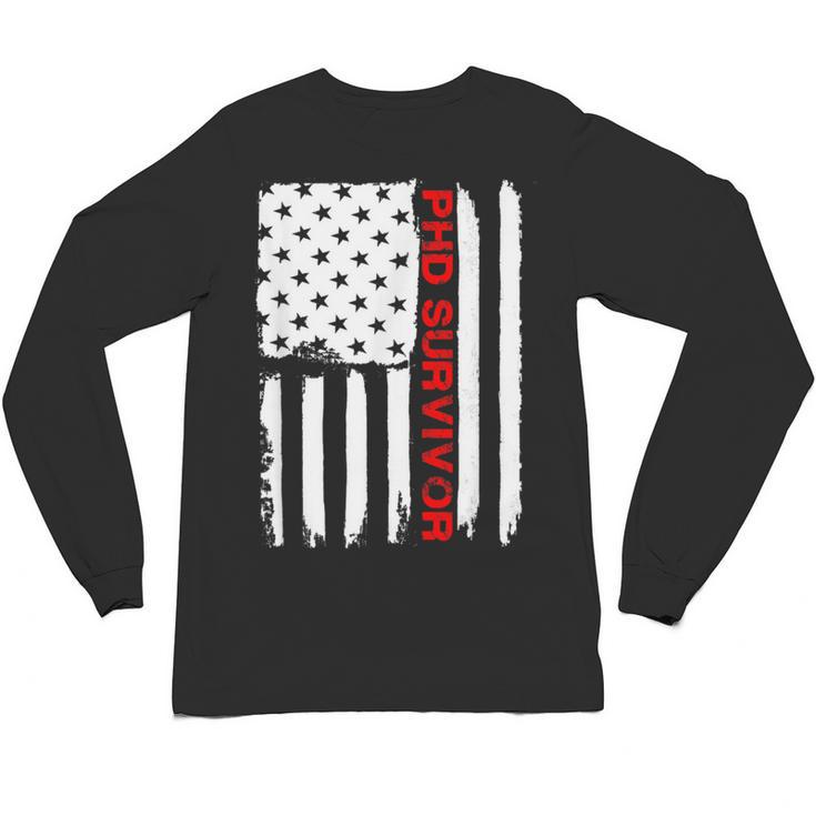 PhD Survivor Graduation American Flag Shirt Degree Tee Women Kids Men Unisex Long Sleeve T-Shirt