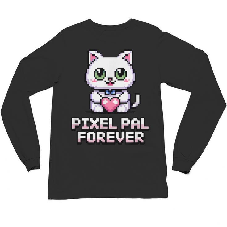 Pixel Art Pet Cat Y2K Retro Vintage Digital Nostalgia Tech Unisex Long Sleeve T-Shirt
