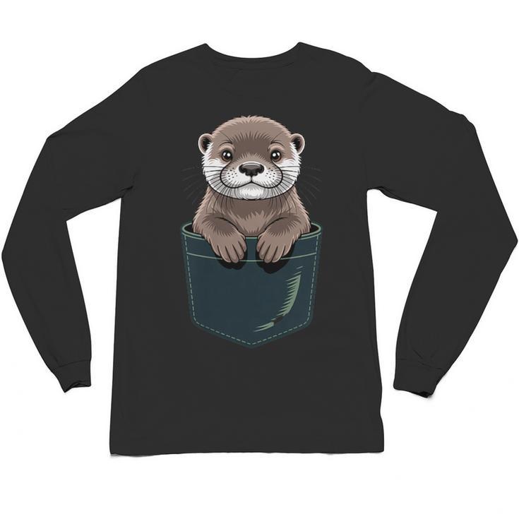 Pocket Otter Lover Introvert Cute Animal Fun Surprise Unisex Long Sleeve T-Shirt