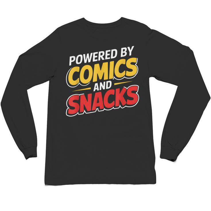 Powered By Comics And Snacks Comic Book Lover Unisex Long Sleeve T-Shirt Powered By Comics And Snacks Comic Book Lover Unisex Long Sleeve T-Shirt