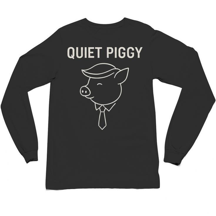 Quiet Piggy Introvert Media Humor Minimalist Line Art Unisex Long Sleeve T-Shirt