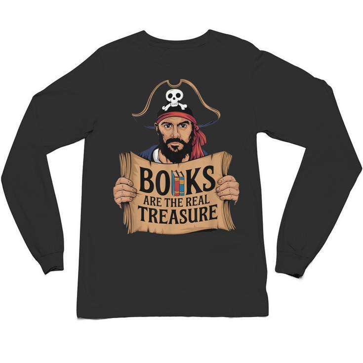 Read Book Reader Library Reading Librarian Pirate Bookworm Unisex Long Sleeve T-Shirt