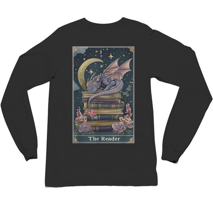 The Reader Tarot Card Book Dragon Romantasy Fantasy Bookish Unisex Long Sleeve T-Shirt