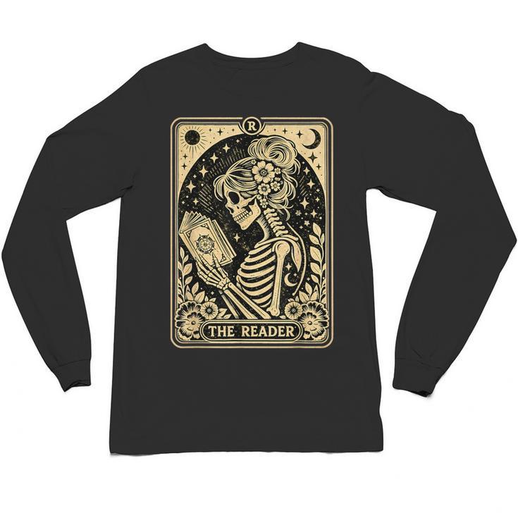 The Reader Tarot Card Book Lover Skeleton Reading Book Unisex Long Sleeve T-Shirt