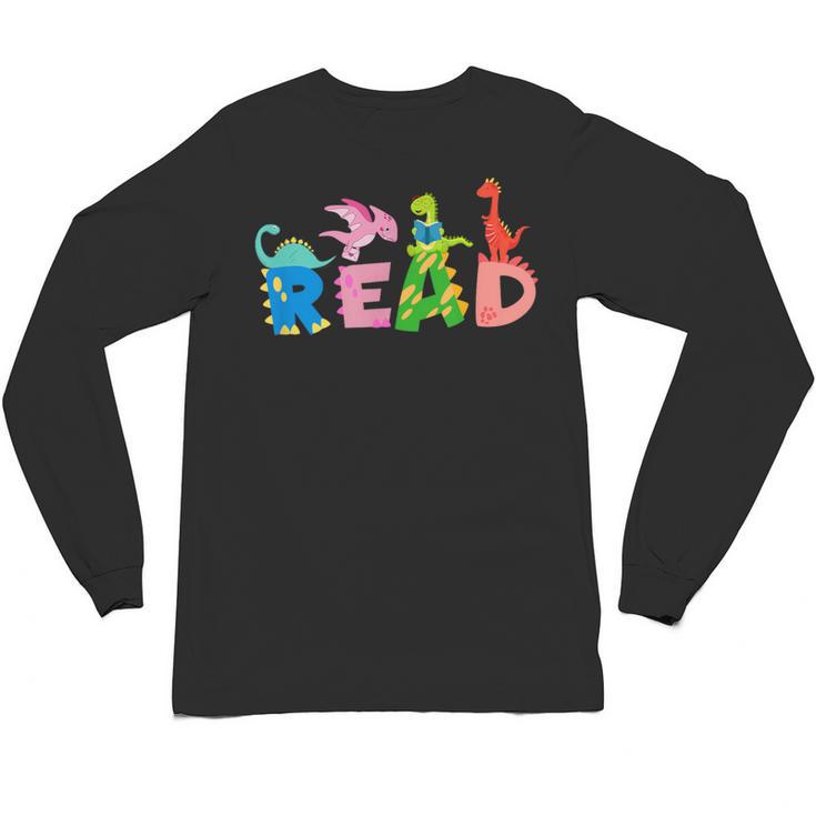 Reading Dinosaur T Rex Dino Book Lover Unisex Long Sleeve T-Shirt